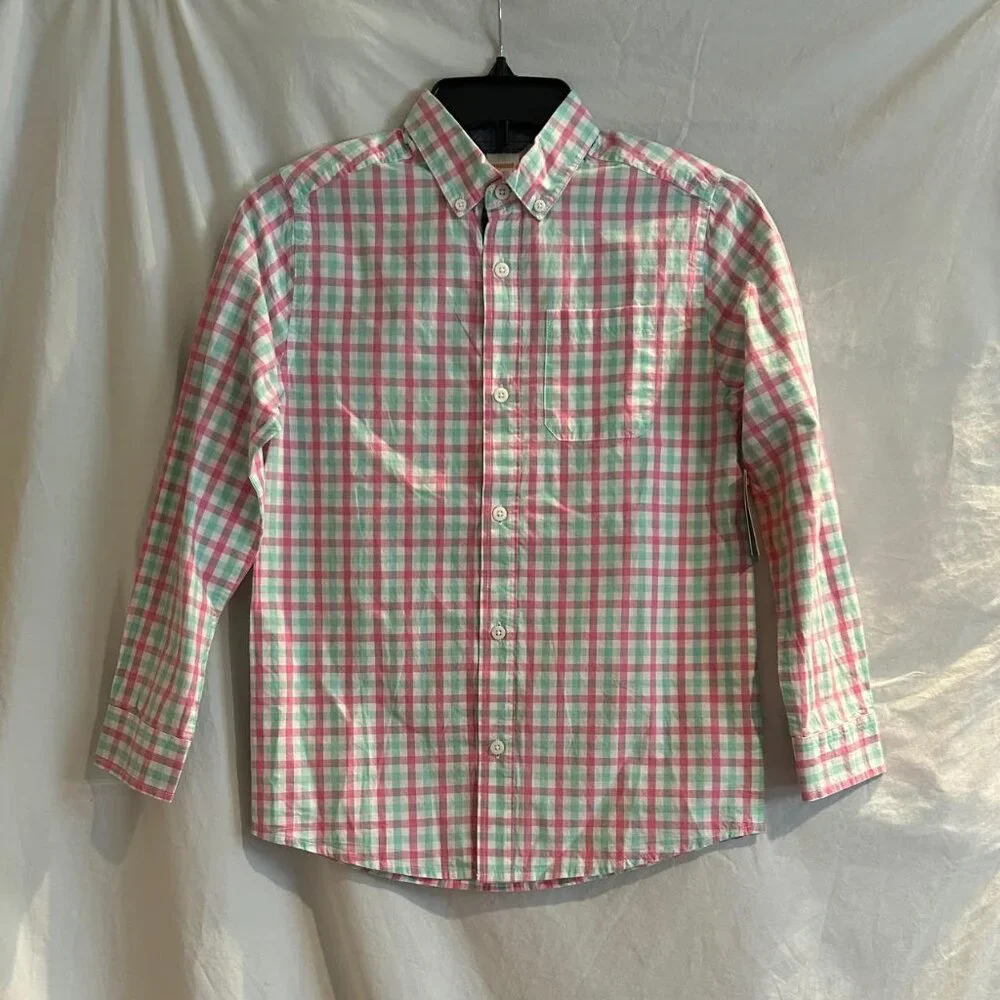 Gymboree Boys 10 Pink Teal Plaid Long Sleeve Button Up NWT Time For Tea